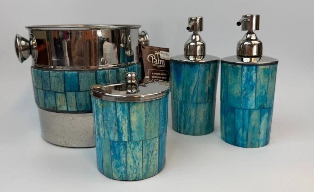 Palm Metal Bathroom Set Ice Bucket Dispensers India Bone Inlay 1.82lb